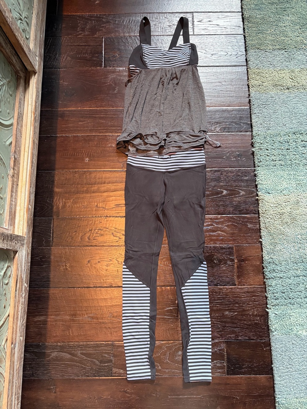 Lululemon Striped Panel Gray Active Pants with matching top